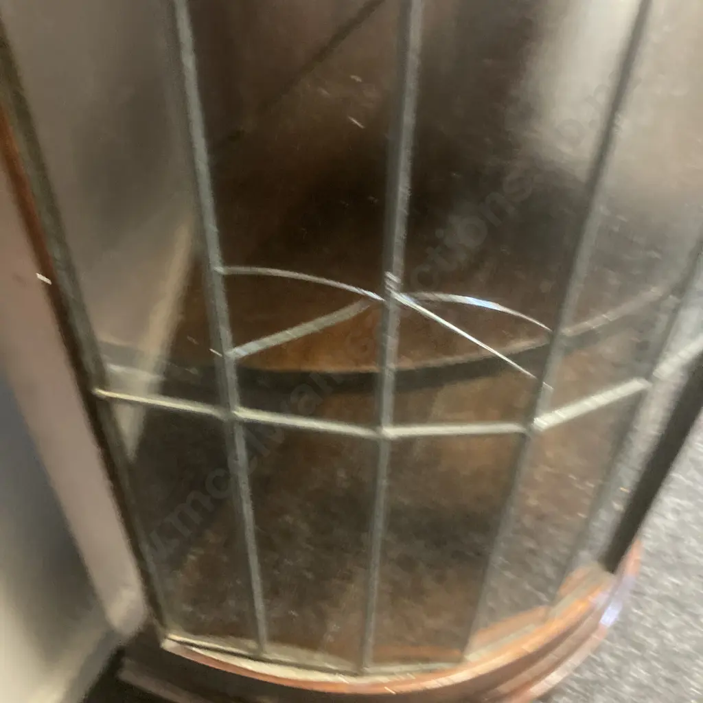 Vintage Leadlight Bow Front Cabinet (Leadlight Cracked, Signs Of Borer, Locked & No Key). H117 W94 D32cm Image 1++